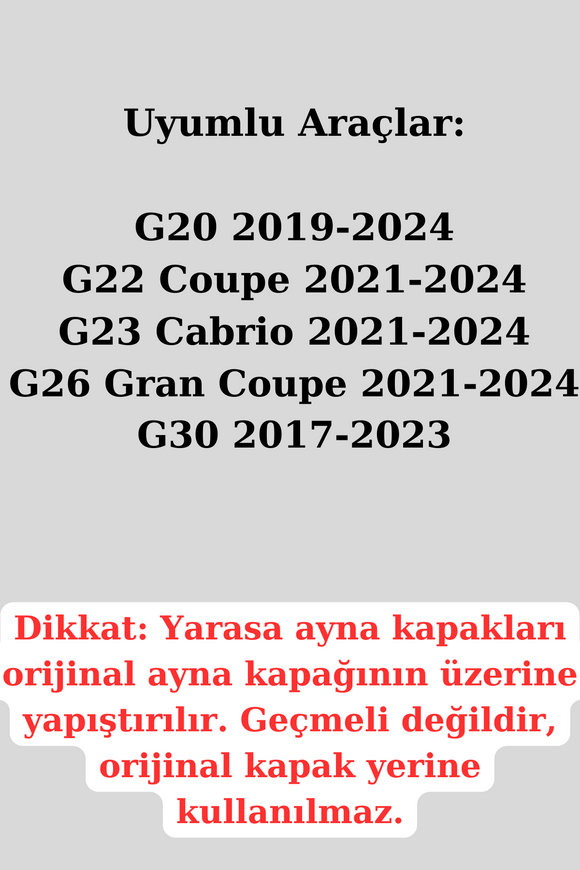 G20-G22-G23-G26-G30 Yarasa Ayna Kapağı Batman Kapak Parlak Siyah