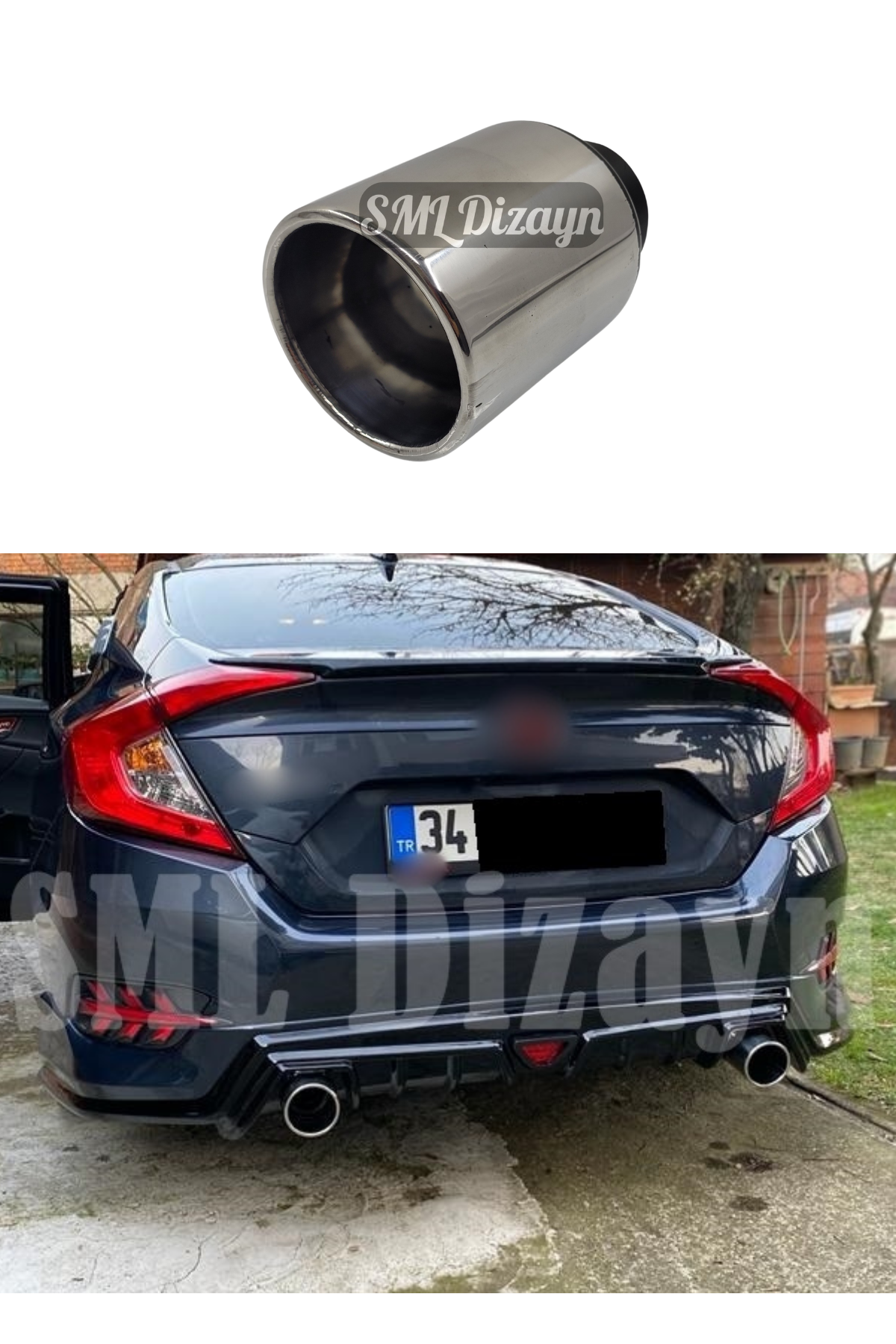 Honda Civic FC5 Uyumlu 90 mm Tekli Oval Düz Ağızlı Krom Kaplama