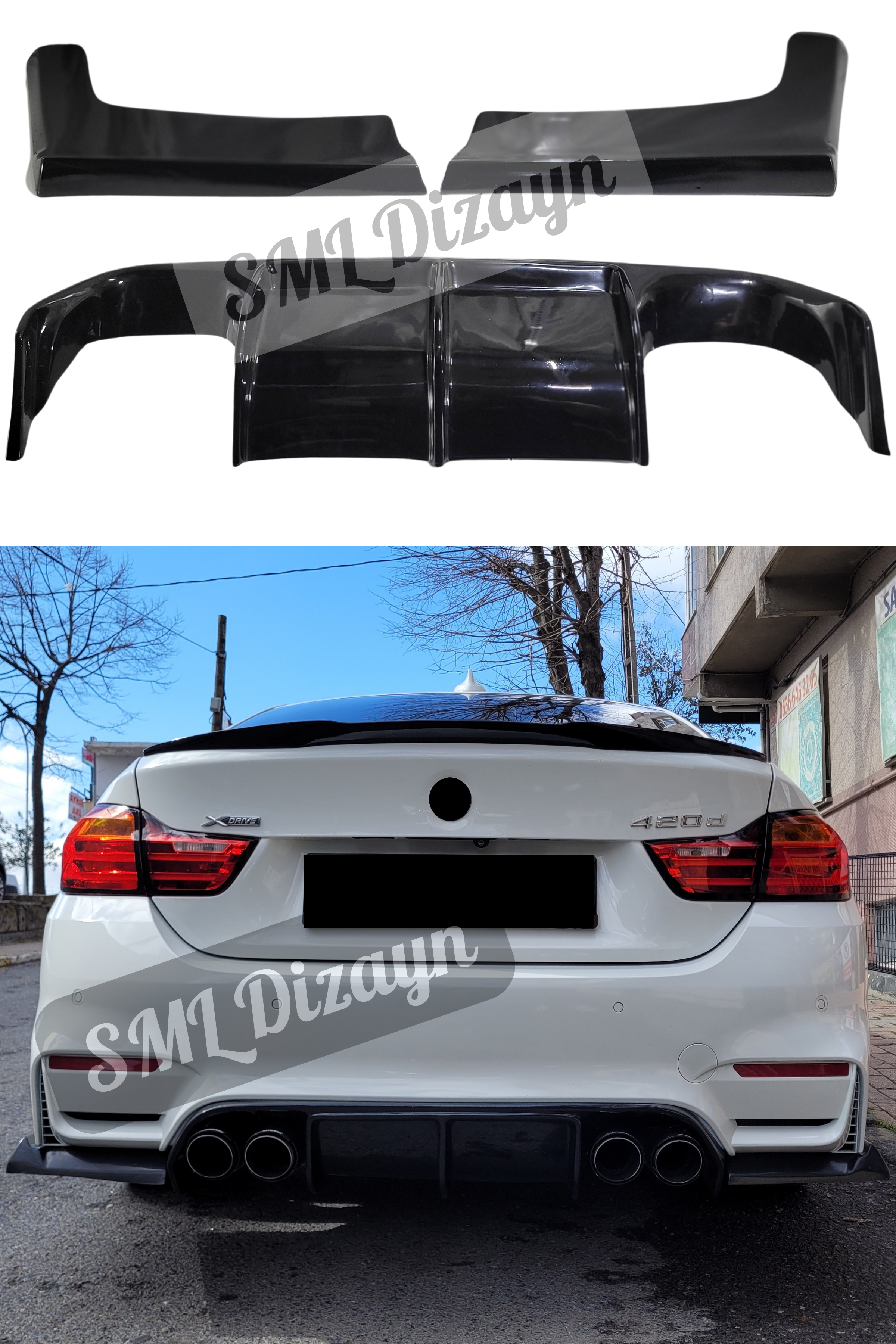 BMW 4 Serisi F32 F33 F36 M4 Tampon Uyumlu Difüzör ve Flap Seti