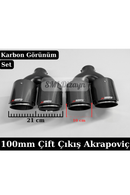 100 mm Akrapoviç Stil Çiftli Egzoz Ucu Seti - Karbon Görünümlü Krom Kaplama Universal Sağ/Sol Takım (2 Adet)-1