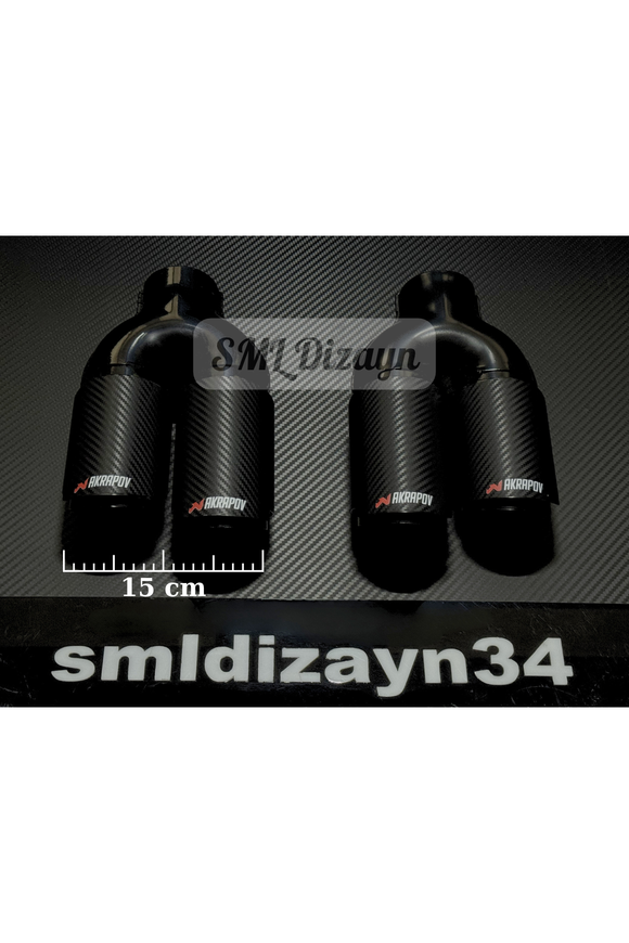 Universal 76 mm Çiftli Akrapoviç Stil Karbon Görünümlü Egzoz Ucu Seti! Paslanmaz krom gövde, 15 cm yatay genişlik, kaynaklı sağ/sol 2 parça quad takım.