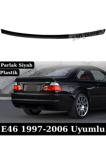 BMW E46 Sedan & Coupe (1997-2006) uyumlu Parlak Siyah M3 Stil İnce Bagaj Spoileri! Esnek ABS plastik, montaja hazır Piano Black, bantlı pratik kurulum.
