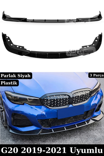 BMW 3 Serisi G20 Pre-LCI M Sport (2019-2021) uyumlu Parlak Siyah Kalın Tip 3 Parçalı Ön Lip! Esnek ABS plastik, dolgun profil, alttan vidalı montaj.