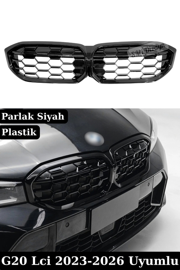 Upgrade your BMW 3 Series G20 LCI (2023-2026) with an M340i Style Piano Black Front Kidney Grille. Durable ABS plastic, OEM clip-on snap-in fitment!