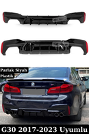 BMW 5 Serisi G30 M Sport (2017-2023) uyumlu Parlak Siyah M5 Competition Arka Difüzör! Esnek ABS plastik, montaja hazır Piano Black görünüm, tırnaklı değişim.