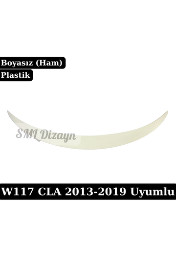 Mercedes CLA W117 / C117 (2013-2019) uyumlu Boyasız AMG Stil Bagaj Üstü Spoileri! Esnek ABS plastik, pürüzsüz boyanabilir yüzey, bantlı pratik ve iz bırakmayan kurulum.