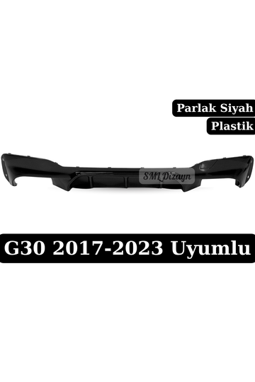 BMW 5 Serisi G30 Uyumlu Arka Tampon Difüzörü - Parlak Siyah Piano Black Plastik M Performance (2017-2023 Sedan)