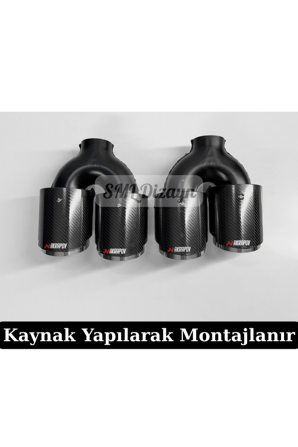 100 mm Akrapoviç Stil Çiftli Egzoz Ucu Seti - Karbon Görünümlü Krom Kaplama Universal Sağ/Sol Takım (2 Adet)