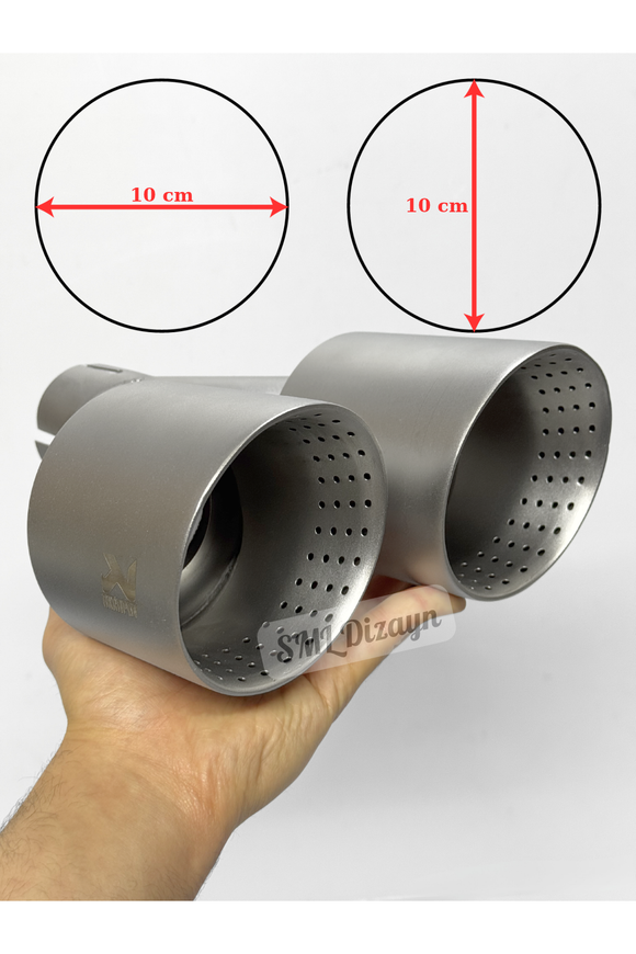 Upgrade your wide diffuser with Universal 100mm Dual Outlet Perforated Matte Chrome Exhaust Tips. Aggressive mesh inner core, 21.5cm width, complete pair!
