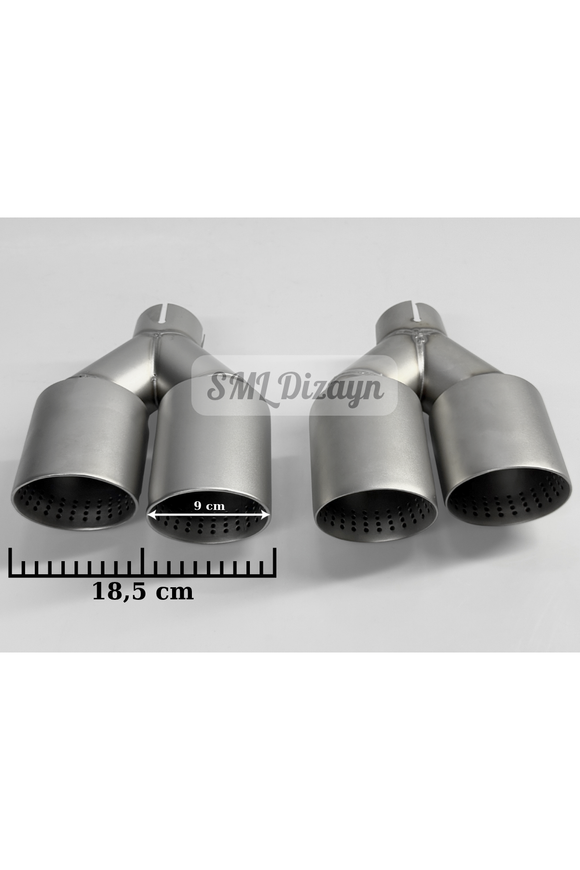 Upgrade your diffuser with Universal 90mm Dual Outlet Perforated Matte Chrome Exhaust Tips. Aggressive mesh inner core, 18.5cm width, complete pair!