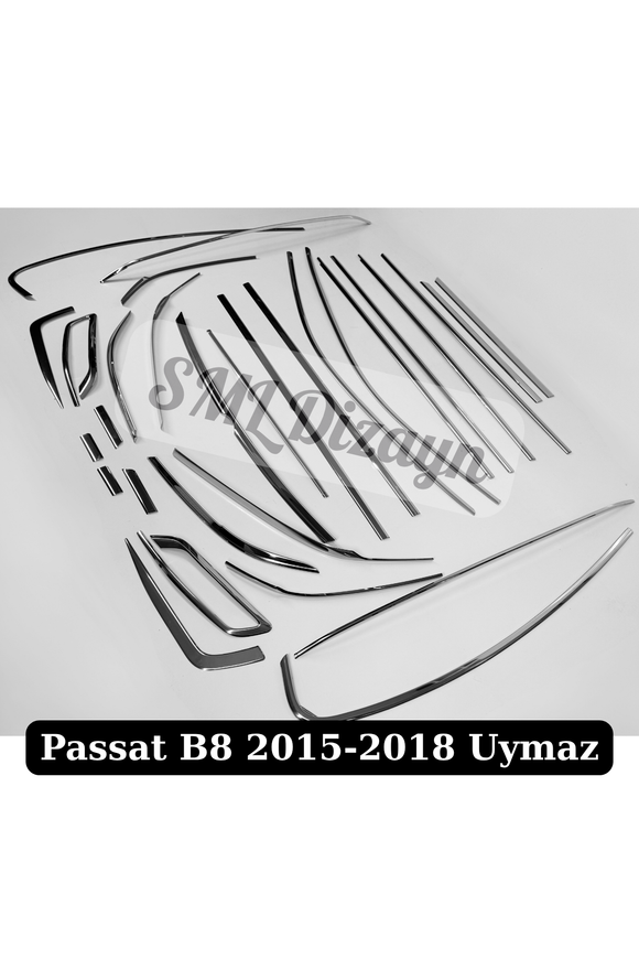 Upgrade your VW Passat B8.5 (2019-2023) with a 30-Piece 304 Stainless Steel Chrome Trim Kit. Mirror polished finish, non-destructive easy stick-on fitment!