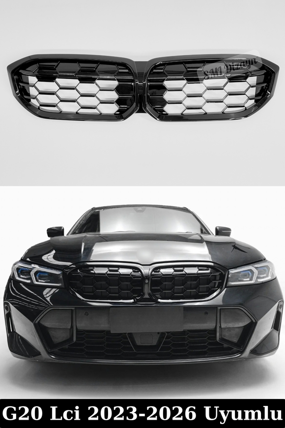 The M340i / M Performance style front kidney grille set for facelifted BMW 3 Series G20 LCI Sedan models (2023-2026) is custom-molded to fit OEM front bumper cutouts with exact precision. Manufactured from high-grade, impact-resistant flexible ABS plastic featuring a factory high-gloss Piano Black finish, this sport front grille requires no additional painting or modifications. Designed with original snap-in clip tabs, it allows direct plug-and-play installation without drilling, cutting, or removing