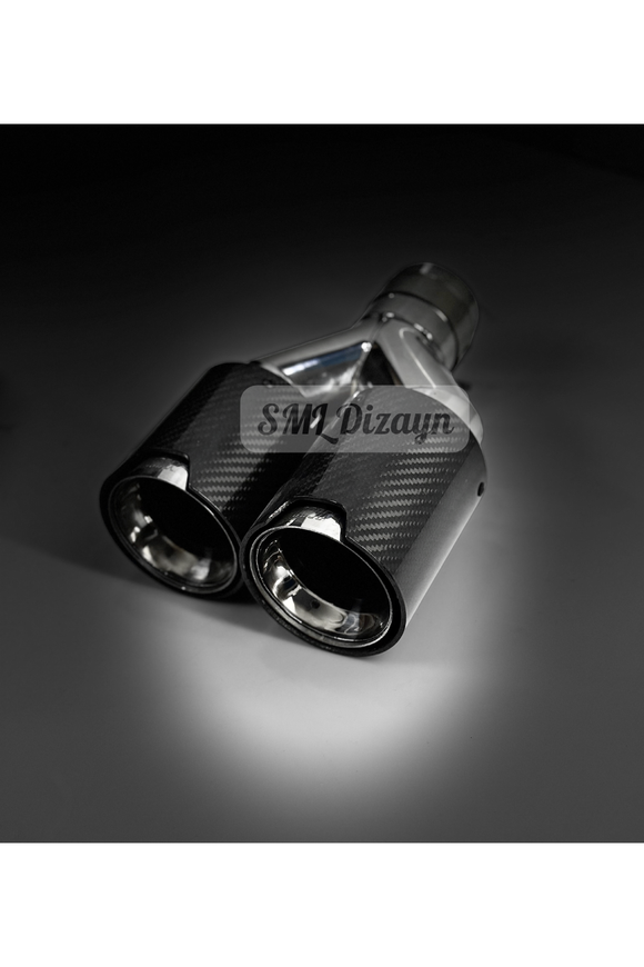 Upgrade your diffuser with Imported 90mm Dual M Logo Carbon Look Exhaust Tips. Clamp-on non-weld fitment, high heat resistant chrome core, complete pair!