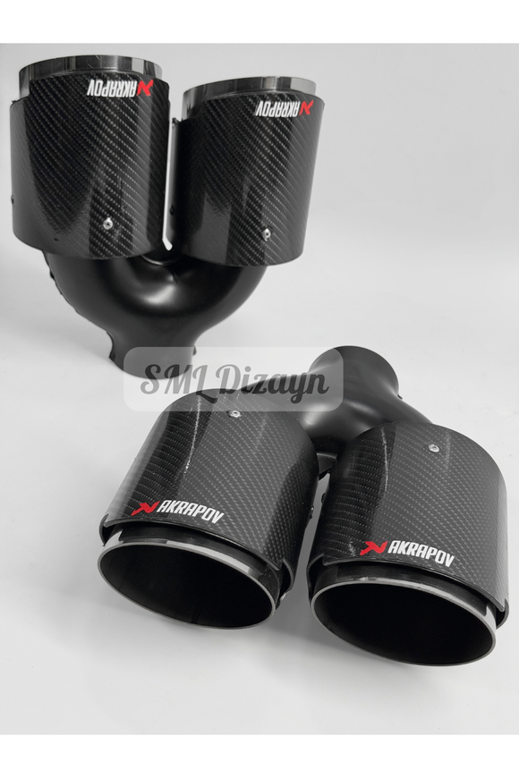 100 mm Akrapoviç Stil Çiftli Egzoz Ucu Seti - Karbon Görünümlü Krom Kaplama Universal Sağ/Sol Takım (2 Adet)