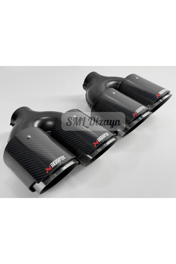 100 mm Akrapoviç Stil Çiftli Egzoz Ucu Seti - Karbon Görünümlü Krom Kaplama Universal Sağ/Sol Takım (2 Adet)