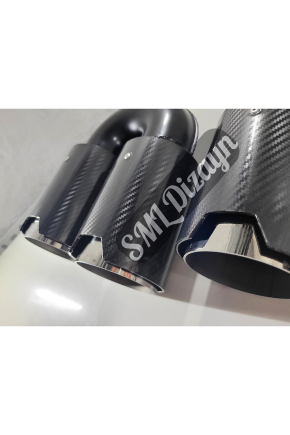 3.54 inches dual round exhaust tips tails pipes carbon look