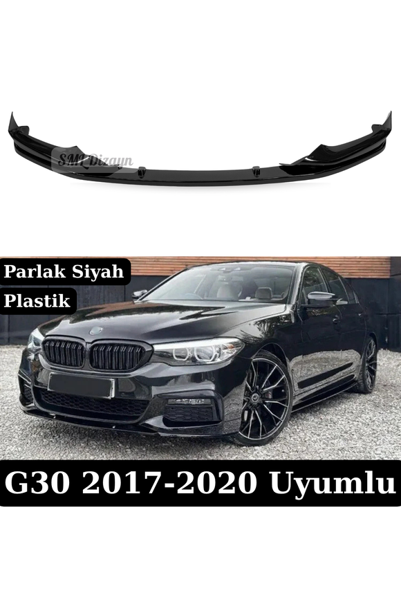 BMW G30 M Sport (2017-2020 makyajsız) uyumlu Parlak Siyah Vakum Plastik Ön Tampon Eki! Esnek yapılı, montaja hazır M Performance görünüm, vidalı montaj.