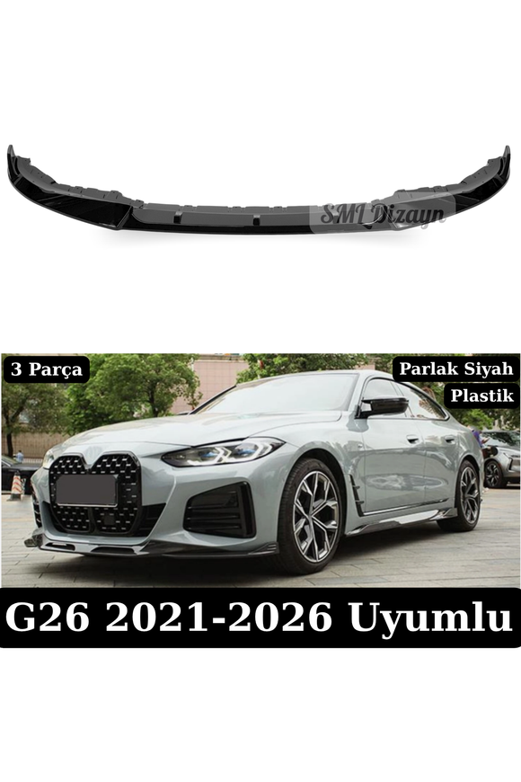 Buy BMW G26 Gran Coupe & i4 Front Bumper Lip – Piano Black M Performance Style Splitter