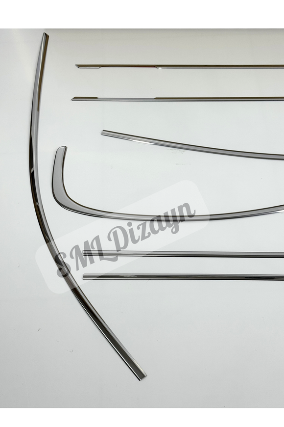 BMW 3 Serisi E90 (2004-2011) Uyumlu 8 Parça Paslanmaz Krom Cam Çıtası - Tam Tur Set