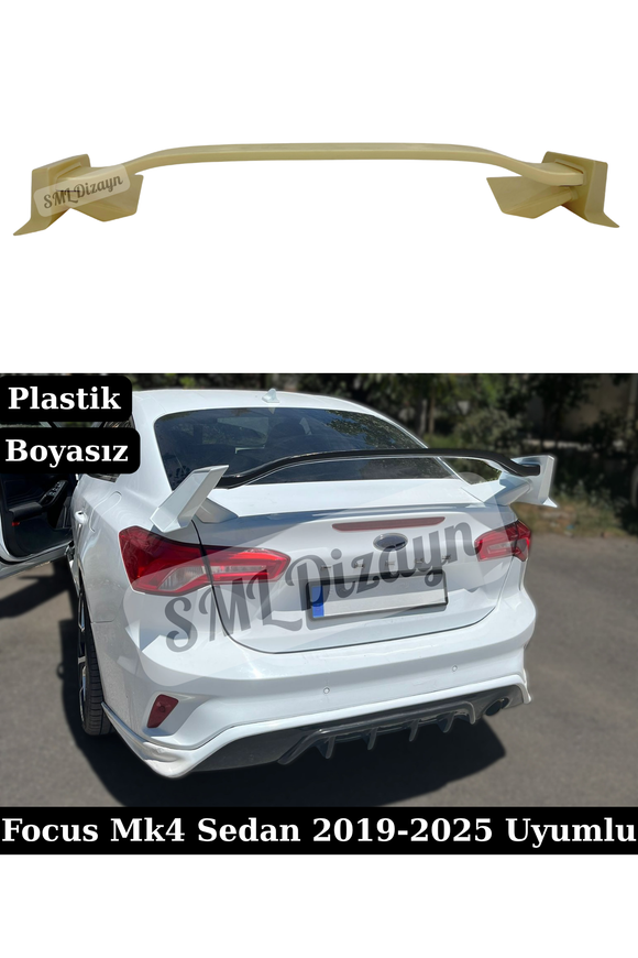 Ford Focus MK4 Sedan 2019-2025 uyumlu boyasiz ham esnek ABS plastik yuksek bagaj ustu spoyler kanat