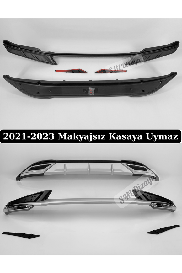 Precision-fit front and rear bumper guard set for Hyundai i20 (2024-2026 facelift). Made of durable plastic with a matte black, grey, and chrome finish. Protects bumpers against impact while enhancing sporty styling.