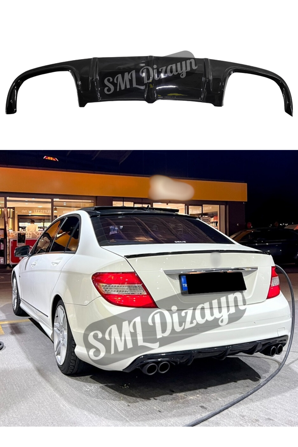 C Serisi W204 Amg Difüzör Arka Ek Sağ-Sol Çift Çıkış Parlak Siyah Plastik 2007-2010 (Makyajsız Kasa)
