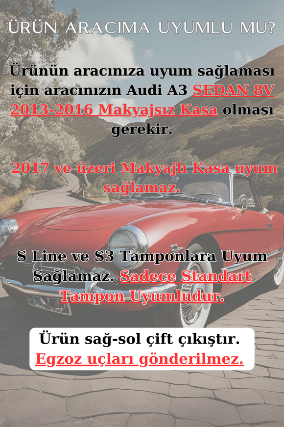 A3 8V S3 Sedan Gri Difüzör Arka Ek 2013-2016 (Makyajsız Kasa)