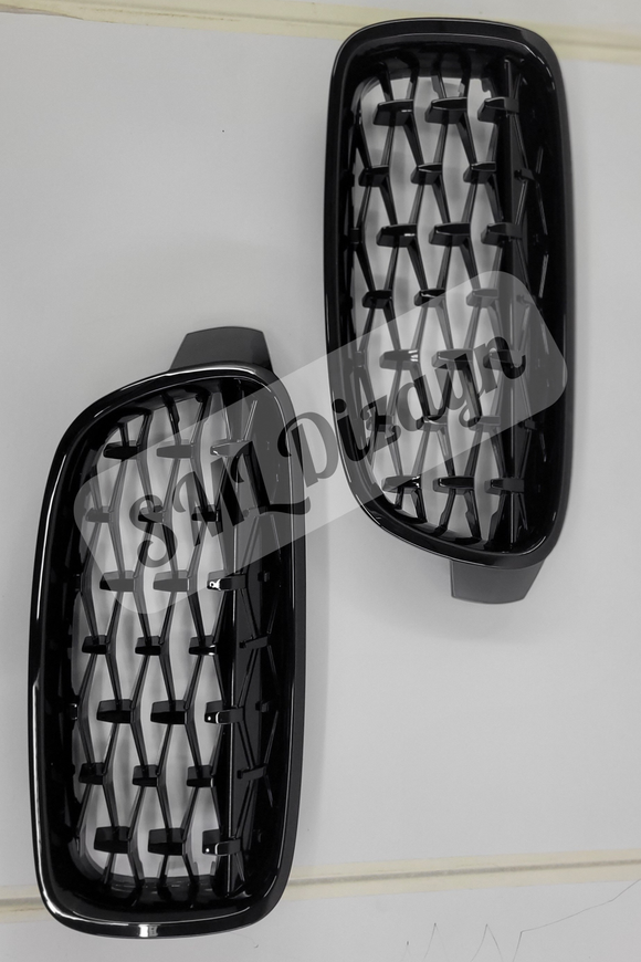 F30 Diamond Front Grille Kidney Glossy Black 2012-2018