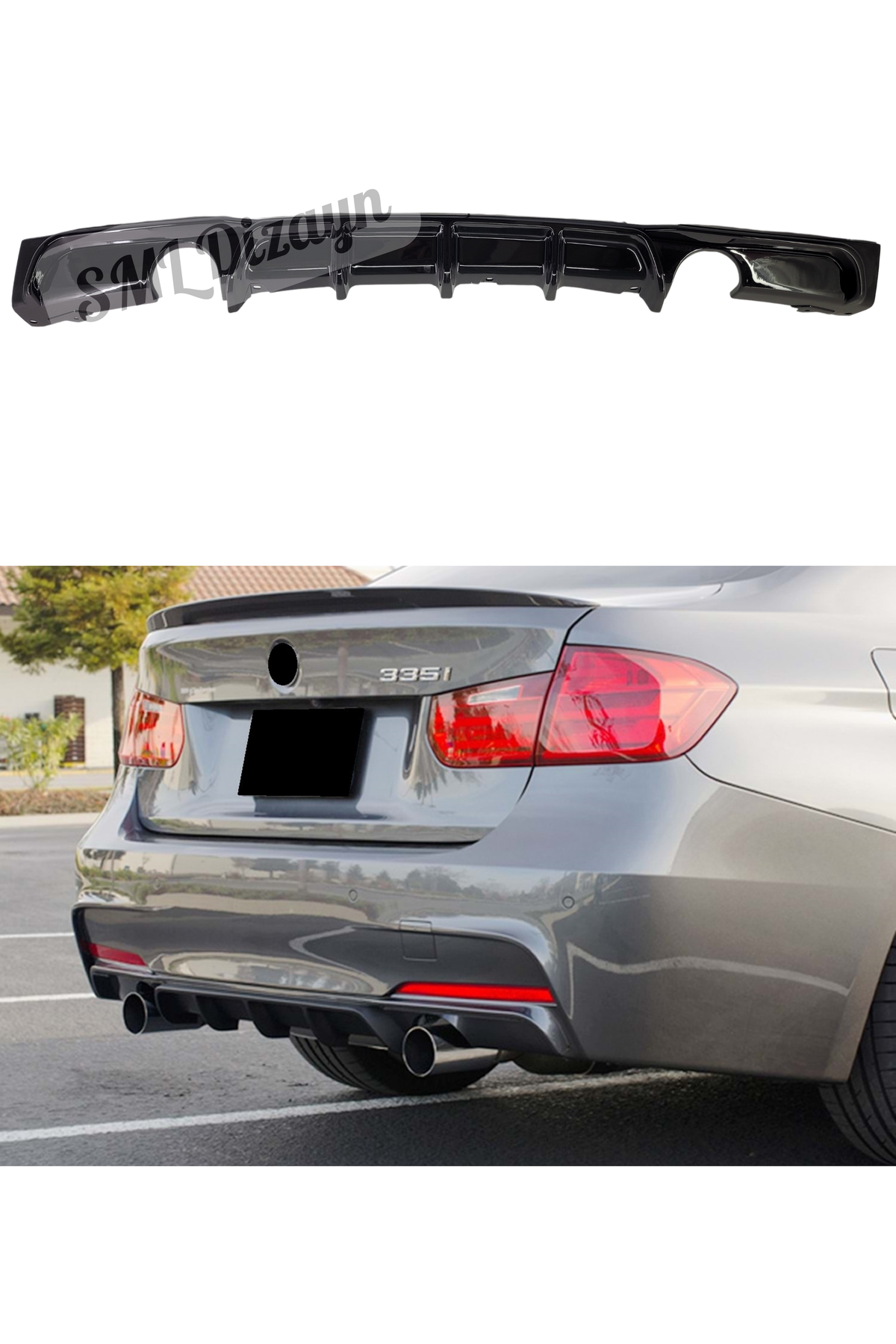 F30 Rear Diffuser Kit F30 M Sport Right-Left Single Outlet Diffuser Rear Additional Glossy B ...