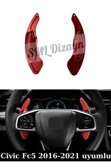 Honda Civic FC5 FK7 Uyumlu Metal F1 Vites Kulakçıkları - Direksiyon Arkası Paddle Shift Uzatma Kırmızı / Füme (2016-2021)