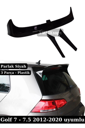 VW Golf 7 ve 7.5 uyumlu parlak siyah 3 parçalı Clubsport spoiler