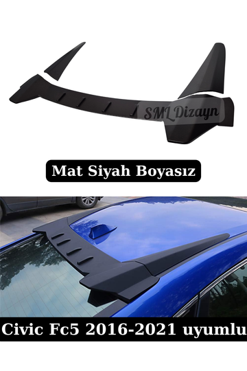 Honda Civic FC5 Uyumlu Type-R Stil Tavan Spoiler - 3 Parça Mat Siyah Plastik Bagaj Üstü Spoyler (2016-2021)