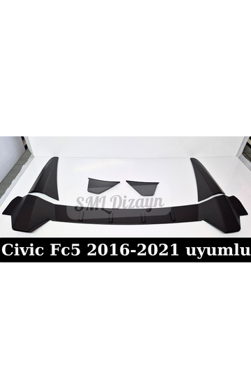 Honda Civic FC5 Uyumlu Type-R Stil Tavan Spoiler - 3 Parça Mat Siyah Plastik Bagaj Üstü Spoyler (2016-2021) - 0