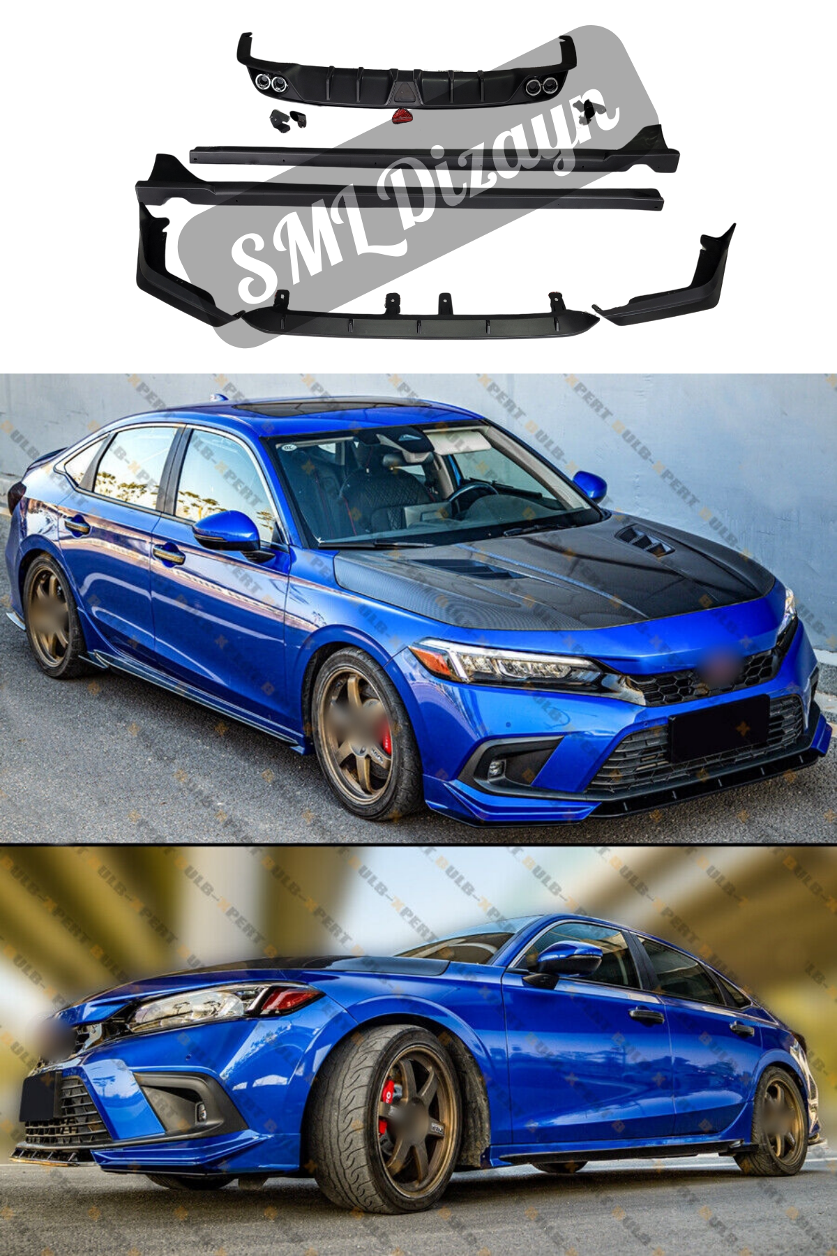 Civic Fe1 Body Kit Set Front Supplement-Sill-Diffuser Unpainted 2022-2 ...