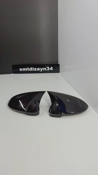 VW Golf Mk8 Uyumlu Yarasa Ayna Kapağı - Batman Stil Piano Black Parlak Siyah (2021-2026)