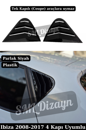 ibiza 6j Kelebek Cam Vizörü Kaplama Plastik (4 Kapı uyumlu) Parlak Siyah 2008-2017