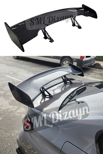Universal Yüksek Tip DTM Spoiler Kanat - Parlak Siyah 145 cm - Sedan Araçlarla Uyumlu