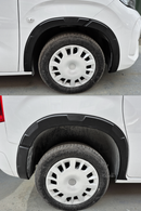 The textured matte black fender flare kit for Stellantis platform vehicles including Peugeot Rifter, Partner (2013-2026), Fiat Doblo 5 (2023-2026), Opel Combo (2019-2026), Citroën Berlingo (2013-2026), and Toyota Proace City (2021-2026) is custom-molded for exact wheel arch fitment. Manufactured from impact-resistant, UV-protected flexible ABS plastic, this off-road crossover style flare kit requires no extra painting while offering surface scratch protection against stones and mud. Featuring pre-applied 
